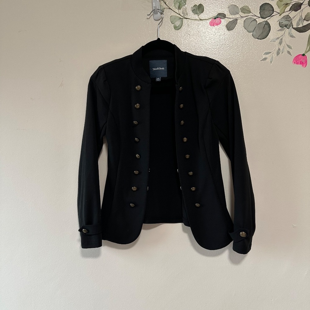 Modcloth Glam Believer Knit Military Button Front Blazer, Black, Size XS - Picture 3 of 12